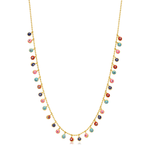 Mix Evil Eye Design Sterling Turkish Silver Shaker Necklace