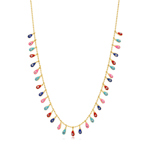Pear Mix Evil Eye Ball Chain 925 Silver Shake Necklace