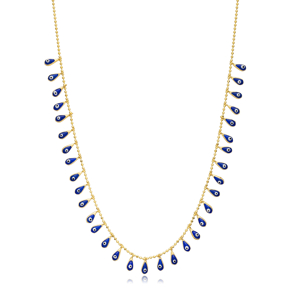 Pear Blue Evil Eye Wholesale Sterling Silver Shaker Necklace
