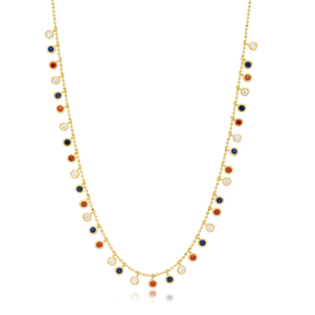 Round Mix CZ Stone Ball Chain 925 Silver Shaker Necklace