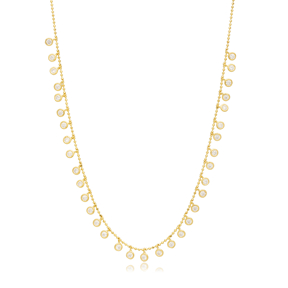 Round Cut CZ Stone Turkish Handmade 925 Silver Shaker Necklace
