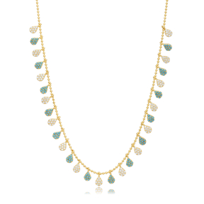 Pear Turquoise CZ Stone Turkish 925 Silver Shaker Necklace