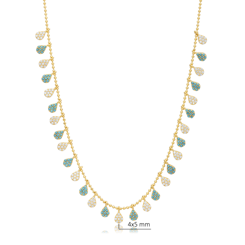 Pear Turquoise CZ Stone Turkish 925 Silver Shaker Necklace