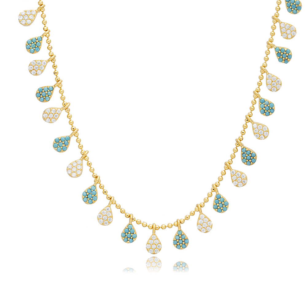 Pear Turquoise CZ Stone Turkish 925 Silver Shaker Necklace