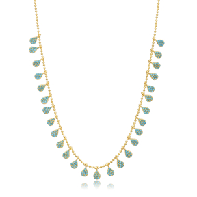 Turquoise CZ Pear Cut Stone Turkish Silver Shaker Necklace