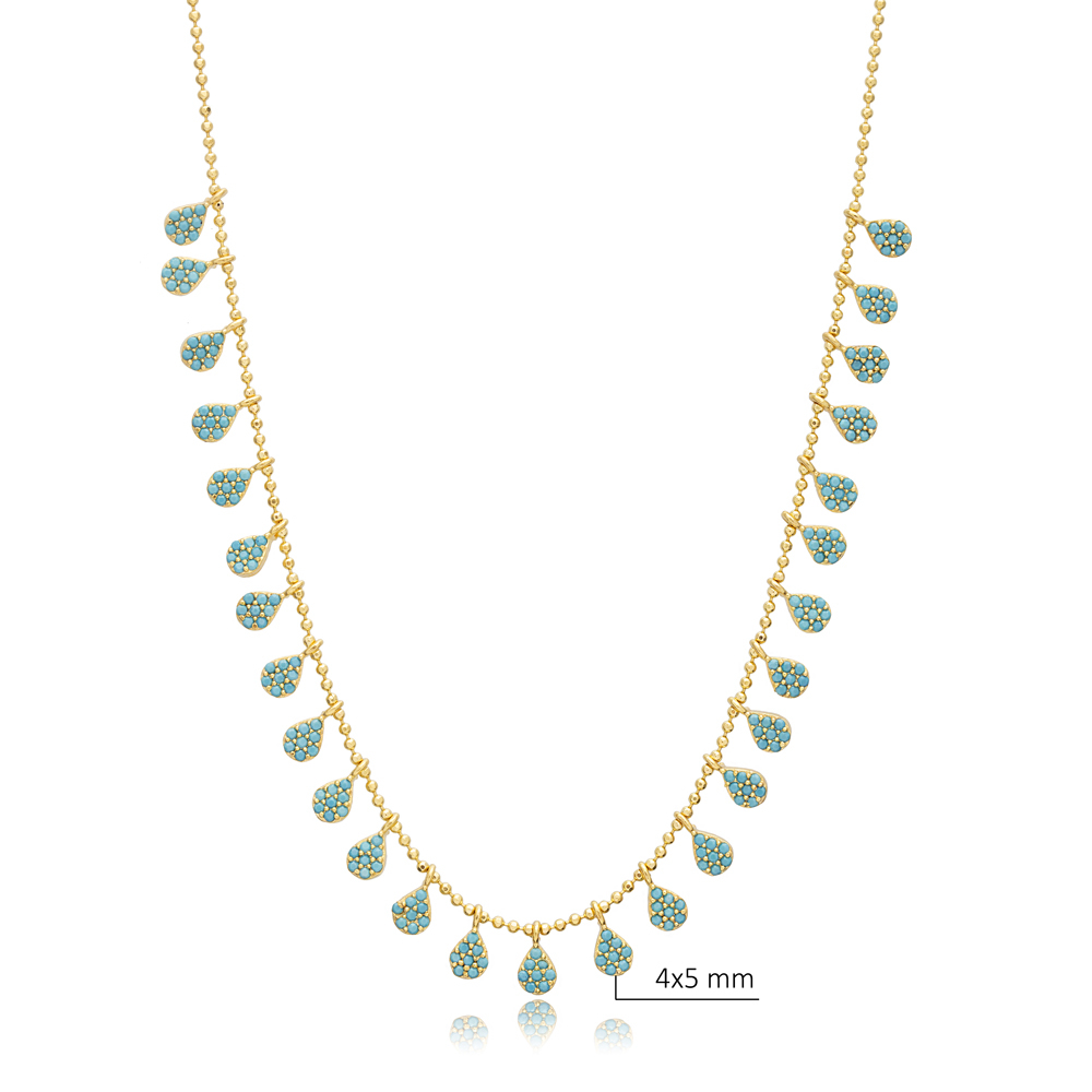 Turquoise CZ Pear Cut Stone Turkish Silver Shaker Necklace