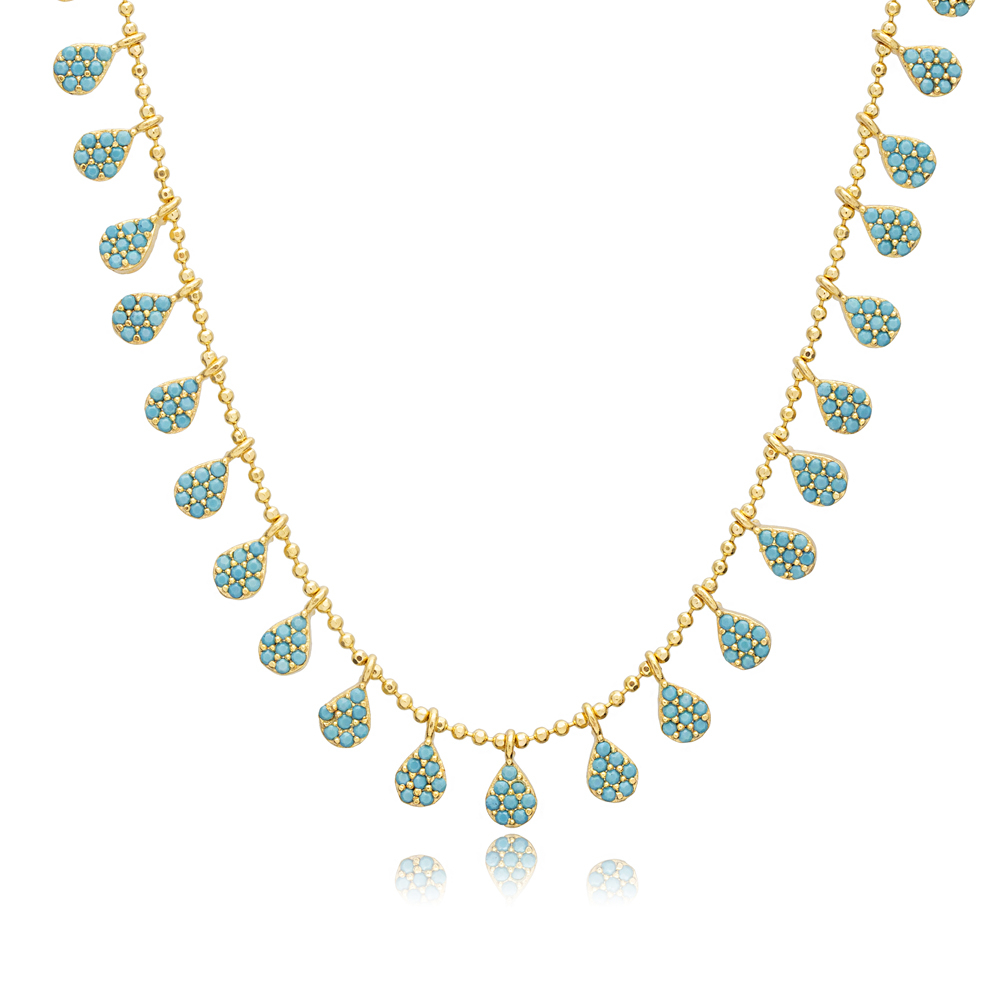 Turquoise CZ Pear Cut Stone Turkish Silver Shaker Necklace