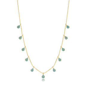 Pear Turquoise CZ Ball Chain 925 Silver Shaker Necklace