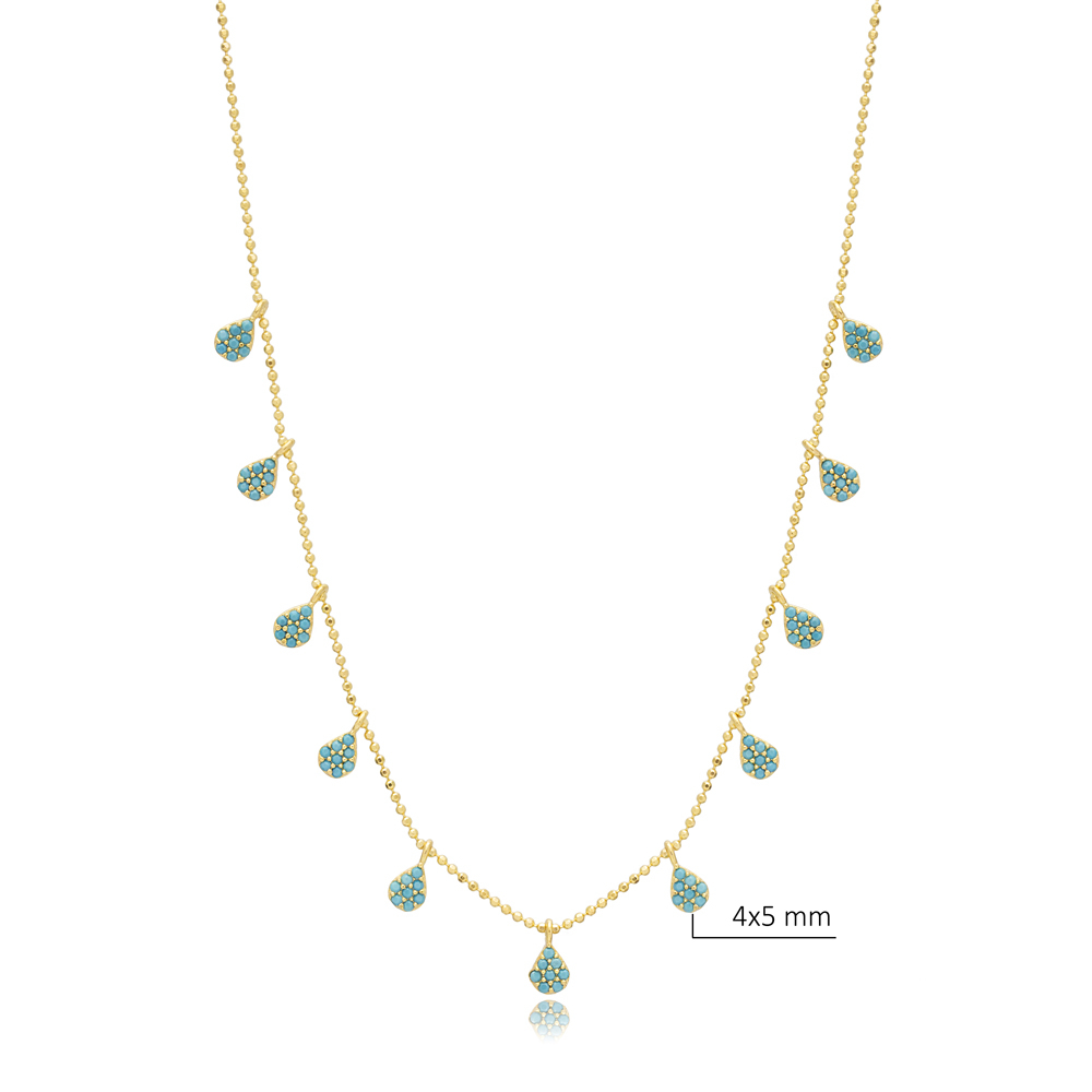 Pear Turquoise CZ Ball Chain 925 Silver Shaker Necklace