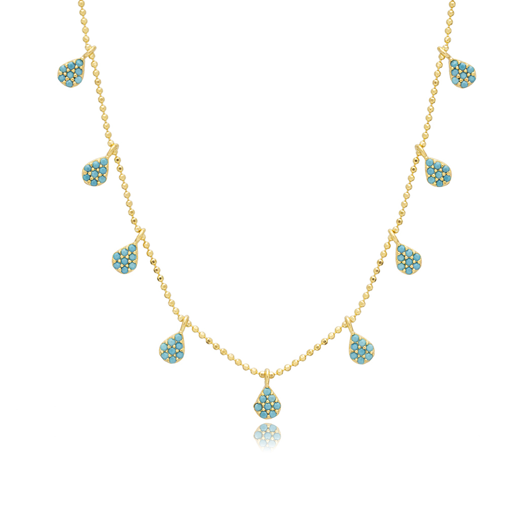 Pear Turquoise CZ Ball Chain 925 Silver Shaker Necklace