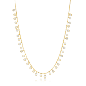 Pear and Round CZ Shaker Necklace Sterling Silver Jewelry
