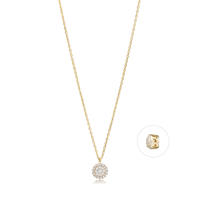 Minimalist Round Style Clear Zircon Stone Silver Necklace Pendant
