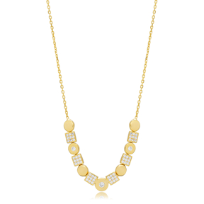 CZ Square Round Charm Turkish Wholesale Silver Pendant Necklace