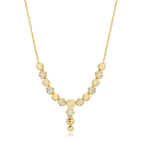 Round Y Design CZ Stone Turkish 925 Silver Charm Necklace