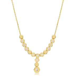 Geometric Y Pendant CZ Stone Turkish 925 Silver Charm Necklace