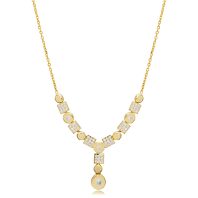 Geometric Design CZ Wholesale Turkish Silver Charm Y Necklace