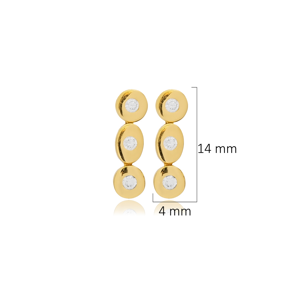 Round Oval Minimalist CZ Stud Earrings