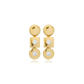 Square Round Geometric CZ Stud Earrings