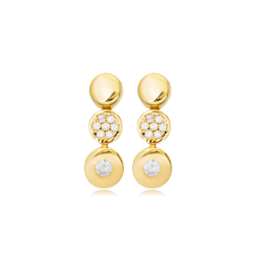 Tiny Round Design CZ Stone Stud Earrings