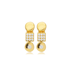 Round Square Geometric CZ Stud Earrings