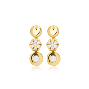 Minimalist Geometric CZ Stone Stud Earrings