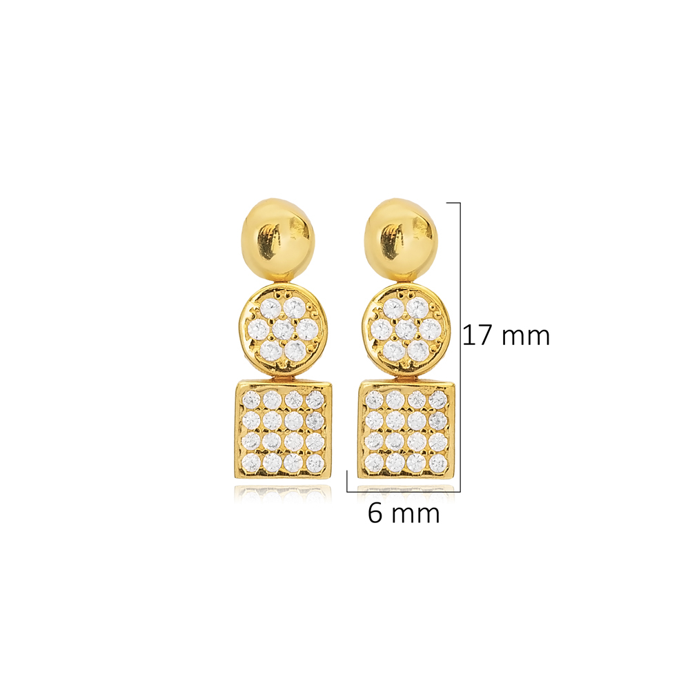 Square Round Design CZ Wholesale 925 Silver Stud Earrings