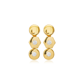Geometric Design CZ Stone Stud Earrings