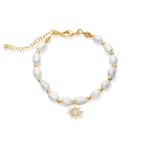 Pearl with Sun Charm 925 Sterling Silver Bracelet Jewelry