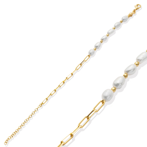 Pearl and Chain Design Silver Jewelry Charm Bracelet