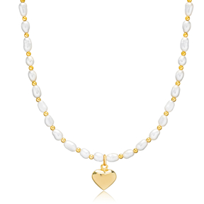 Heart Plain Freshwater Pearl 925 Silver Jewelry Necklace