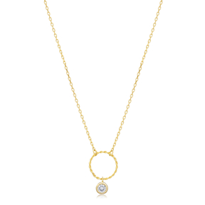 Round CZ Hollow 925 Silver Charm Necklace Pendant
