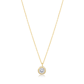 Round CZ Stone Turkish Silver Charm Pendant Necklace Jewelry
