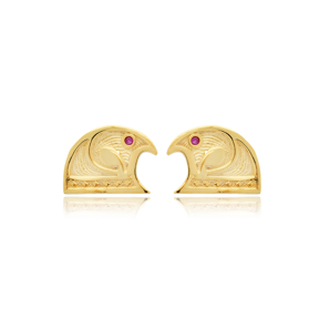 Falcon Bird Symbol Ruby 925 Stud Earrings