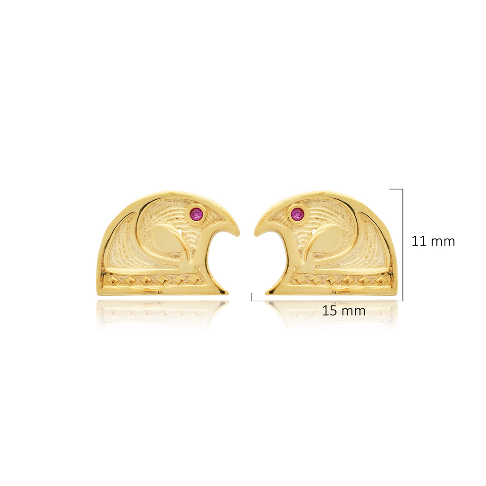 Falcon Bird Symbol Ruby 925 Stud Earrings