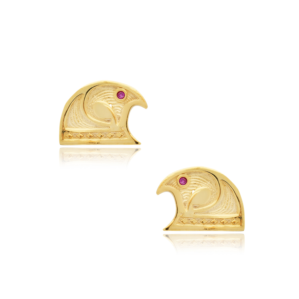 Falcon Bird Symbol Stud Earrings in Egyptian Silver Jewelry