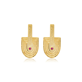 Ruby CZ Stone Design 925 Stud Earrings