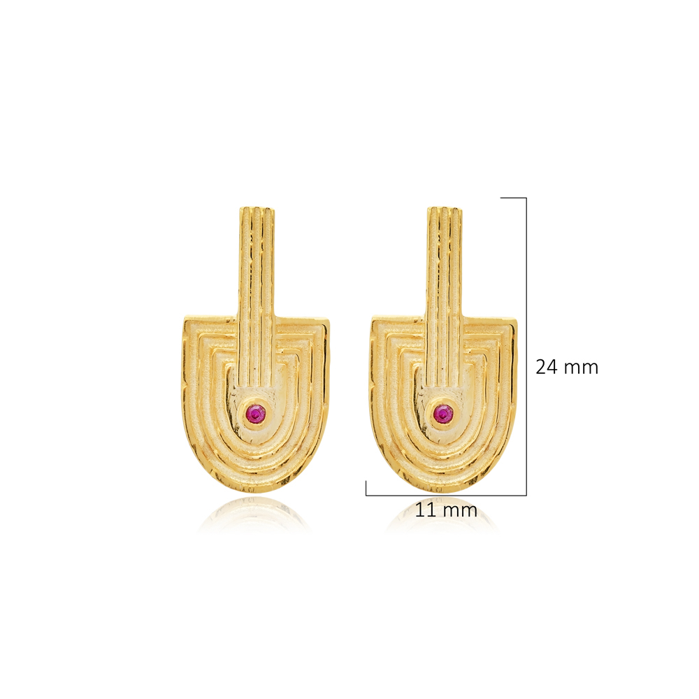 Ruby CZ Stone Design 925 Stud Earrings