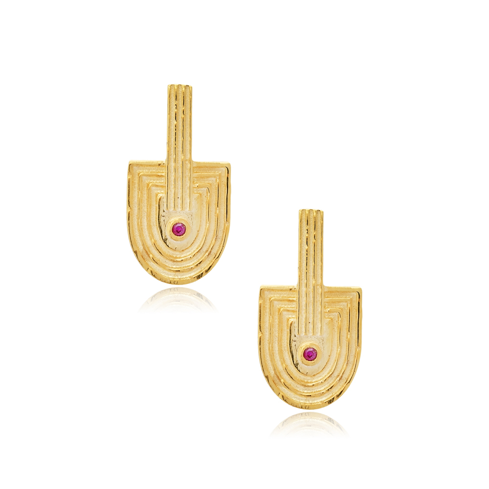 Ruby CZ Stone Design 925 Stud Earrings