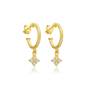 Flower Design Dainty 925 Sterling Silver Hoop Earrings