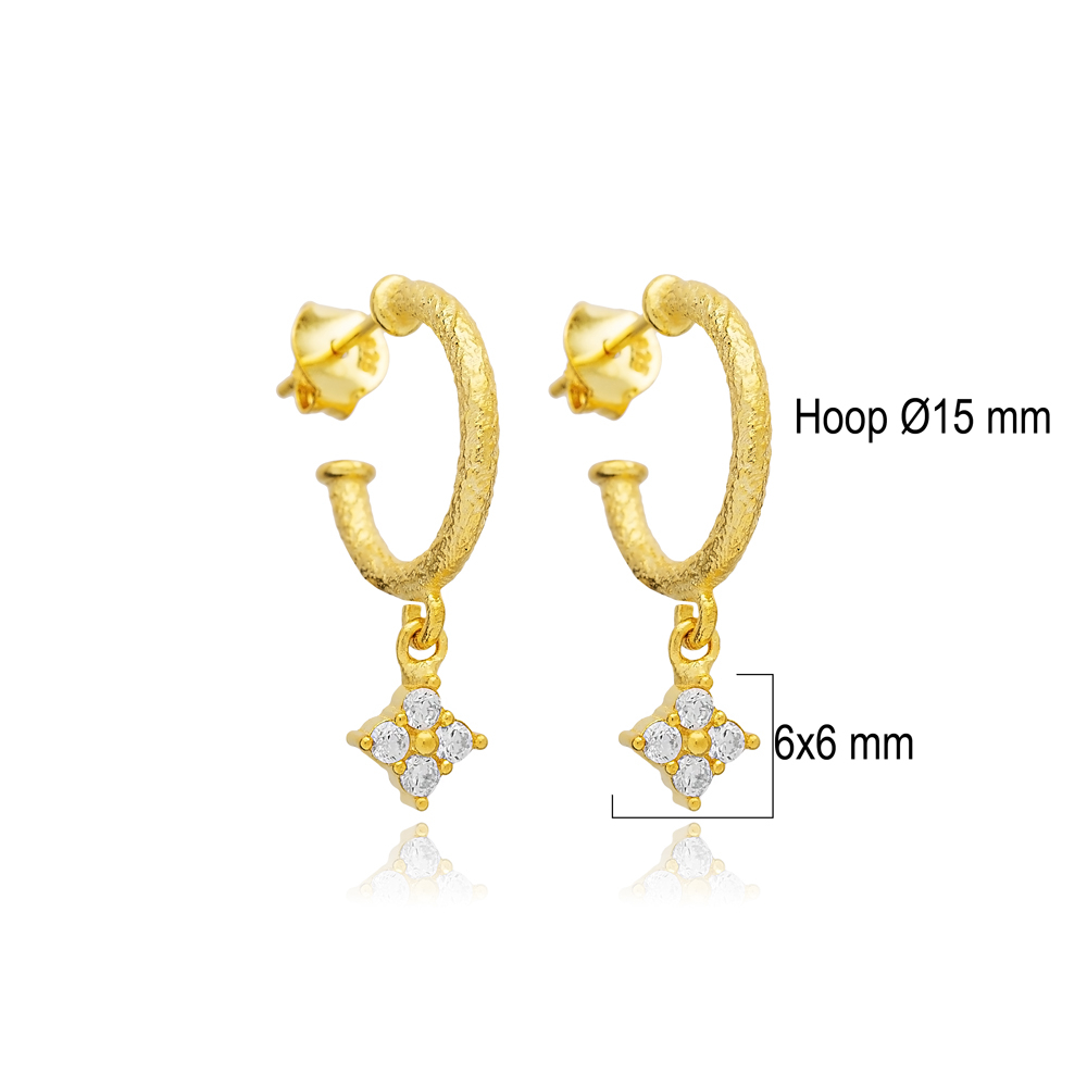 Flower Design Dainty 925 Sterling Silver Hoop Earrings