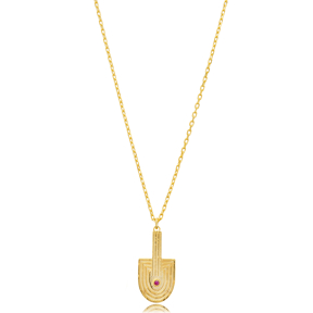 Unique Design Ruby CZ Stone Dainty Silver Necklace Jewelry