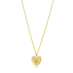 Heart Design Clear CZ Stone Dainty Silver Necklace Jewelry