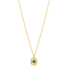 Sapphire CZ Square Design Silver Charm Necklace Wholesale Jewelry