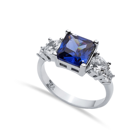 Square Tanzanite CZ Round Ring Sterling Silver Jewelry