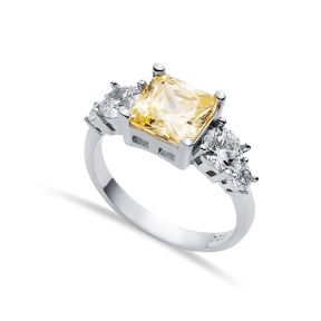 Square Citrine CZ Round Ring Sterling Silver Jewelry
