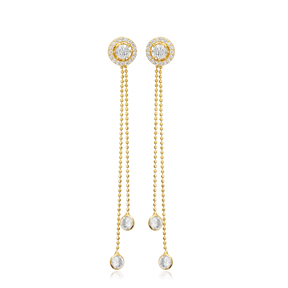 Round Charm Design Ball Chain Long Earrings