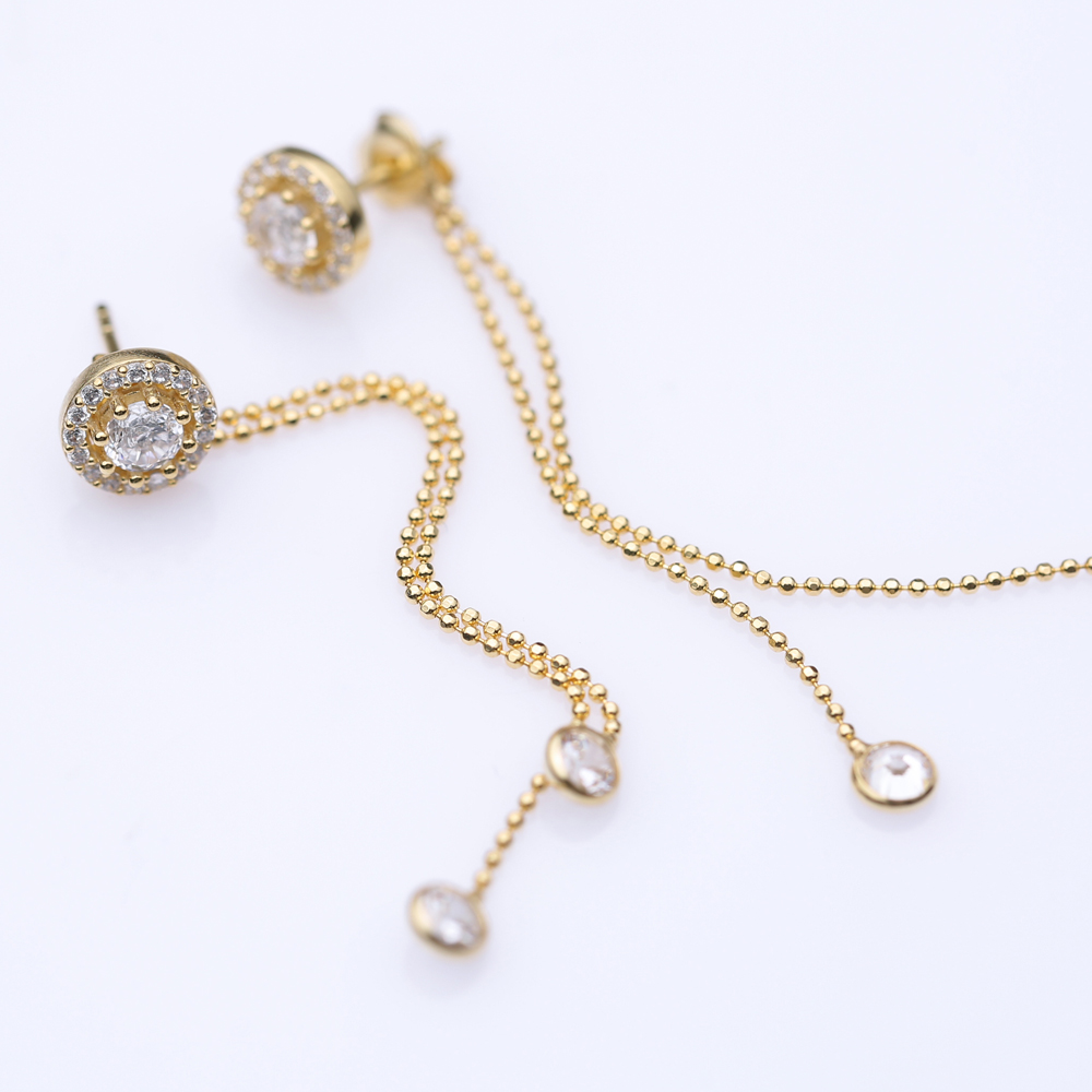 Round Charm Design Ball Chain Long Earrings