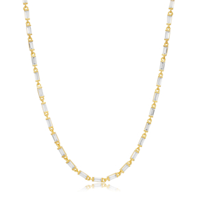 Baguette Clear CZ Stone 925 Sterling Silver Charm Necklace