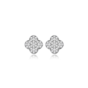 Clover Clear Zircon Stone Stud Earrings