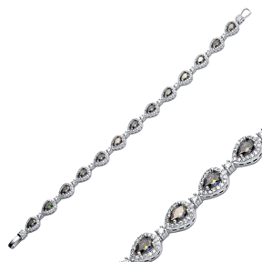 Pear Drop Mystic Topaz CZ Stone Dainty Sterling Silver Tennis Bracelet